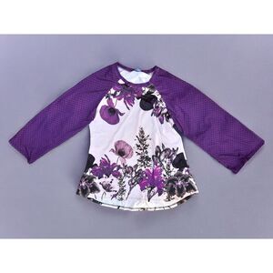 LILY BY FIRMANIA Plus Size 3XL Purple Floral Polka Dot Blouse Top